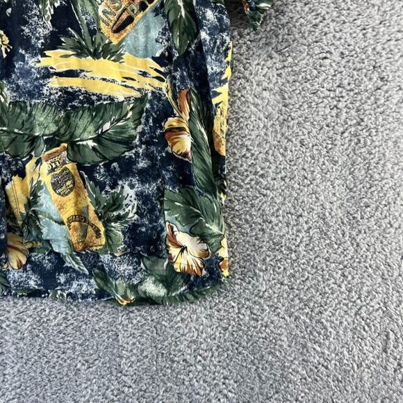 Vintage Ohana Bay Hawaiian Shirt Men's Large Green Yellow Cigar Floral All Over - Picture 2 of 9